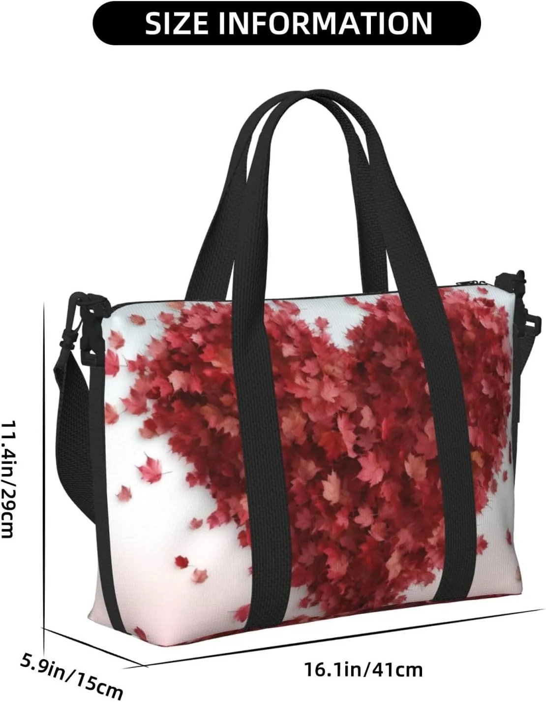 Gym Bag Maple Leaves Heart Duffel Bag for Men Women Travel Overnight Bag with Shoe Compartment Workout Bags