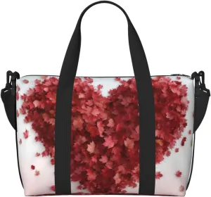 Gym Bag Maple Leaves Heart Duffel Bag for Men Women Travel Overnight Bag with Shoe Compartment Workout Bags