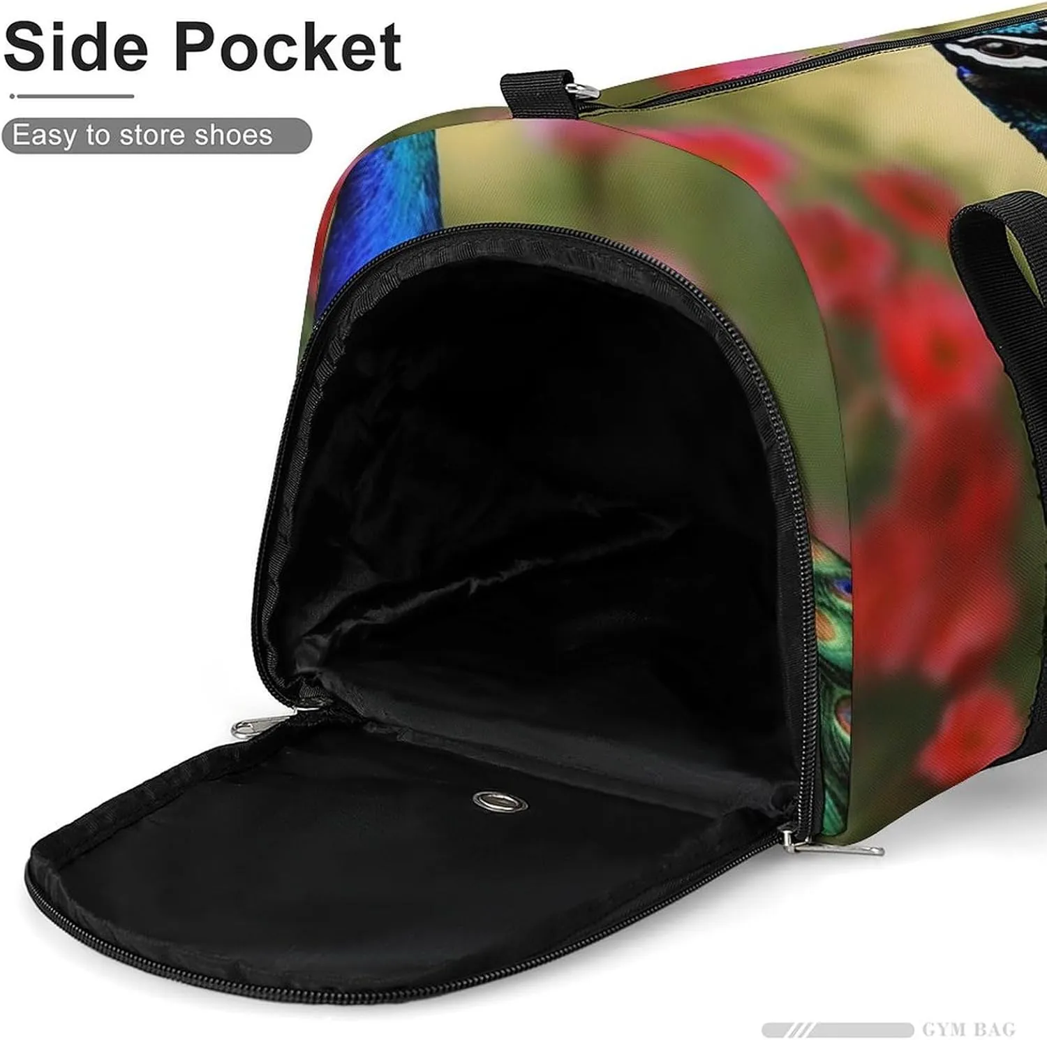 Gym Bag Peacock Flowers Duffel Bag for Men Women Overnight Bag with Shoe Compartment Workout Bags
