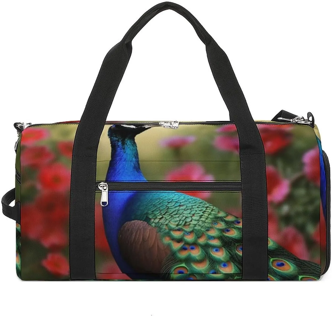 Gym Bag Peacock Flowers Duffel Bag for Men Women Overnight Bag with Shoe Compartment Workout Bags