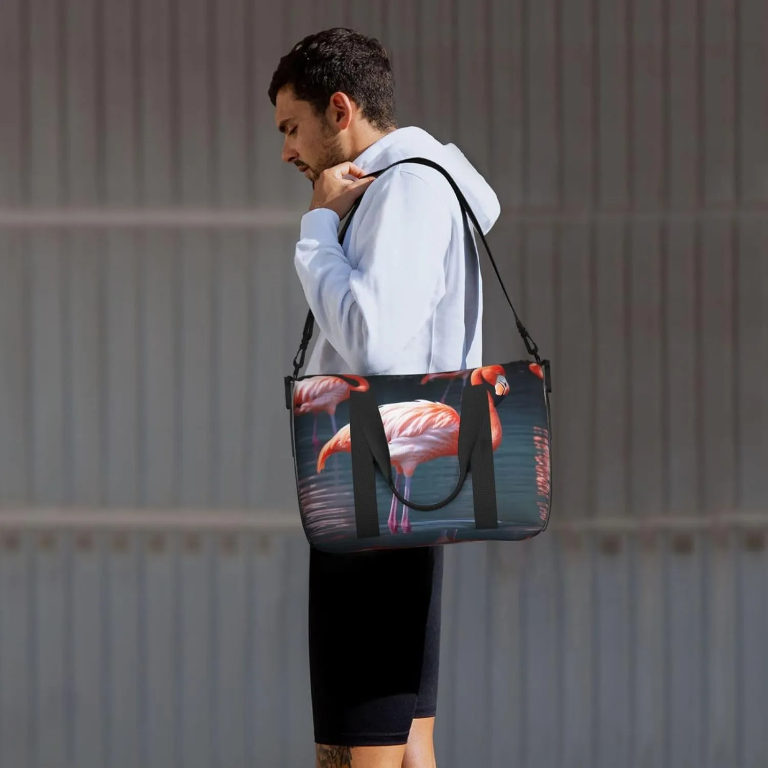 Gym Bag Pink Flamingo Duffel Bag for Men Women Travel Overnight Bag with Shoe Compartment Workout Bags