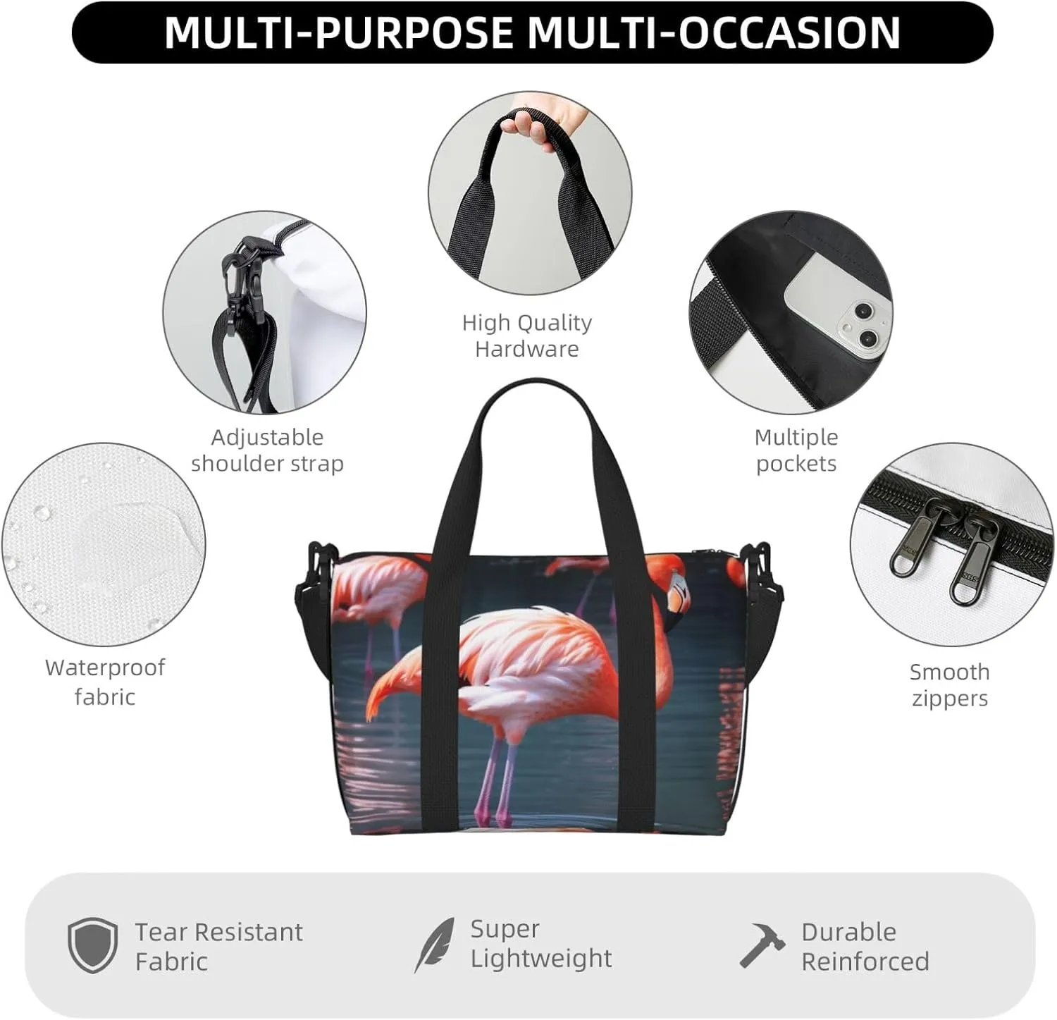 Gym Bag Pink Flamingo Duffel Bag for Men Women Travel Overnight Bag with Shoe Compartment Workout Bags