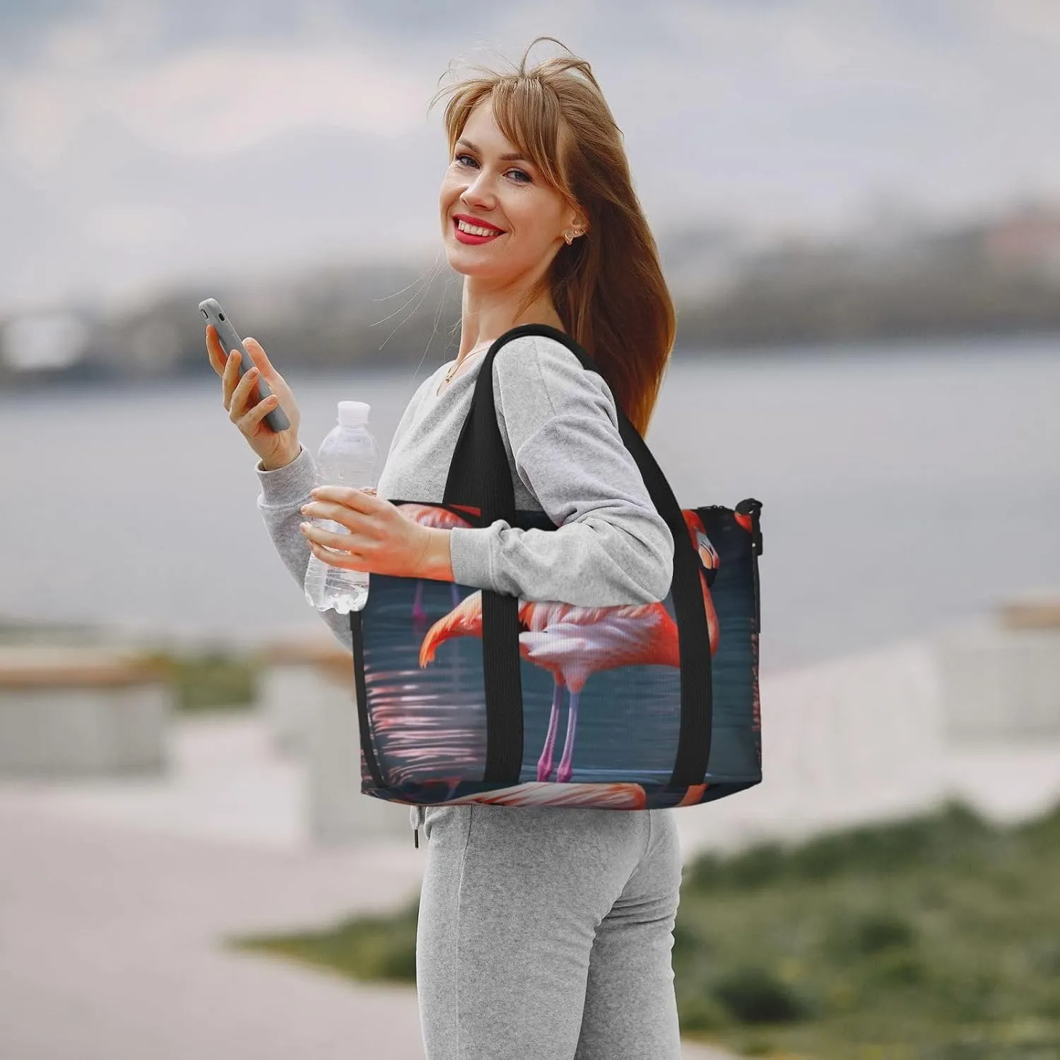 Gym Bag Pink Flamingo Duffel Bag for Men Women Travel Overnight Bag with Shoe Compartment Workout Bags
