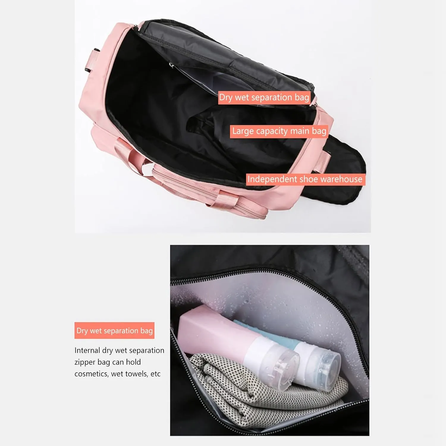 Gym Bag Women with Shoes Compartment,28L Travel Duffel Bags,Reusable Gym Duffle Bag for Yoga Sports Workout Travel