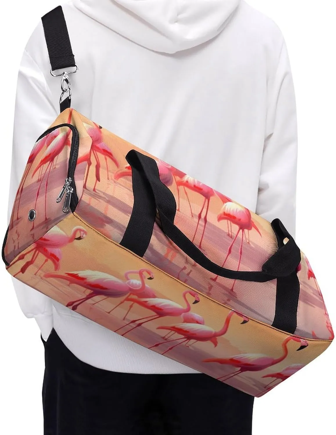 Gym Bags for Men Women A Flock of Flamingos Duffle Bag Travel Overnight Bag with Shoe Compartment Tote Bags