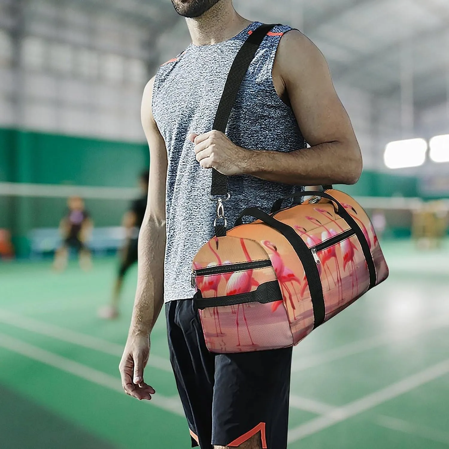Gym Bags for Men Women A Flock of Flamingos Duffle Bag Travel Overnight Bag with Shoe Compartment Tote Bags