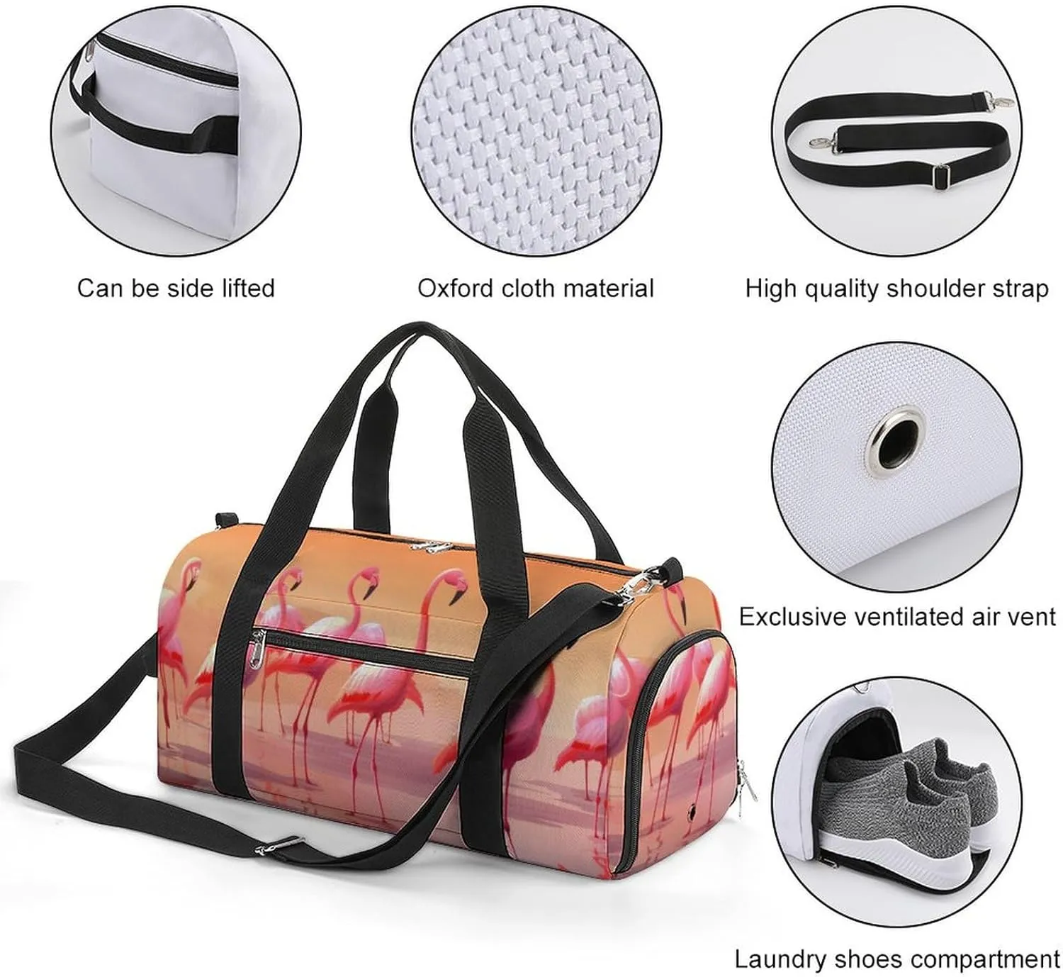 Gym Bags for Men Women A Flock of Flamingos Duffle Bag Travel Overnight Bag with Shoe Compartment Tote Bags