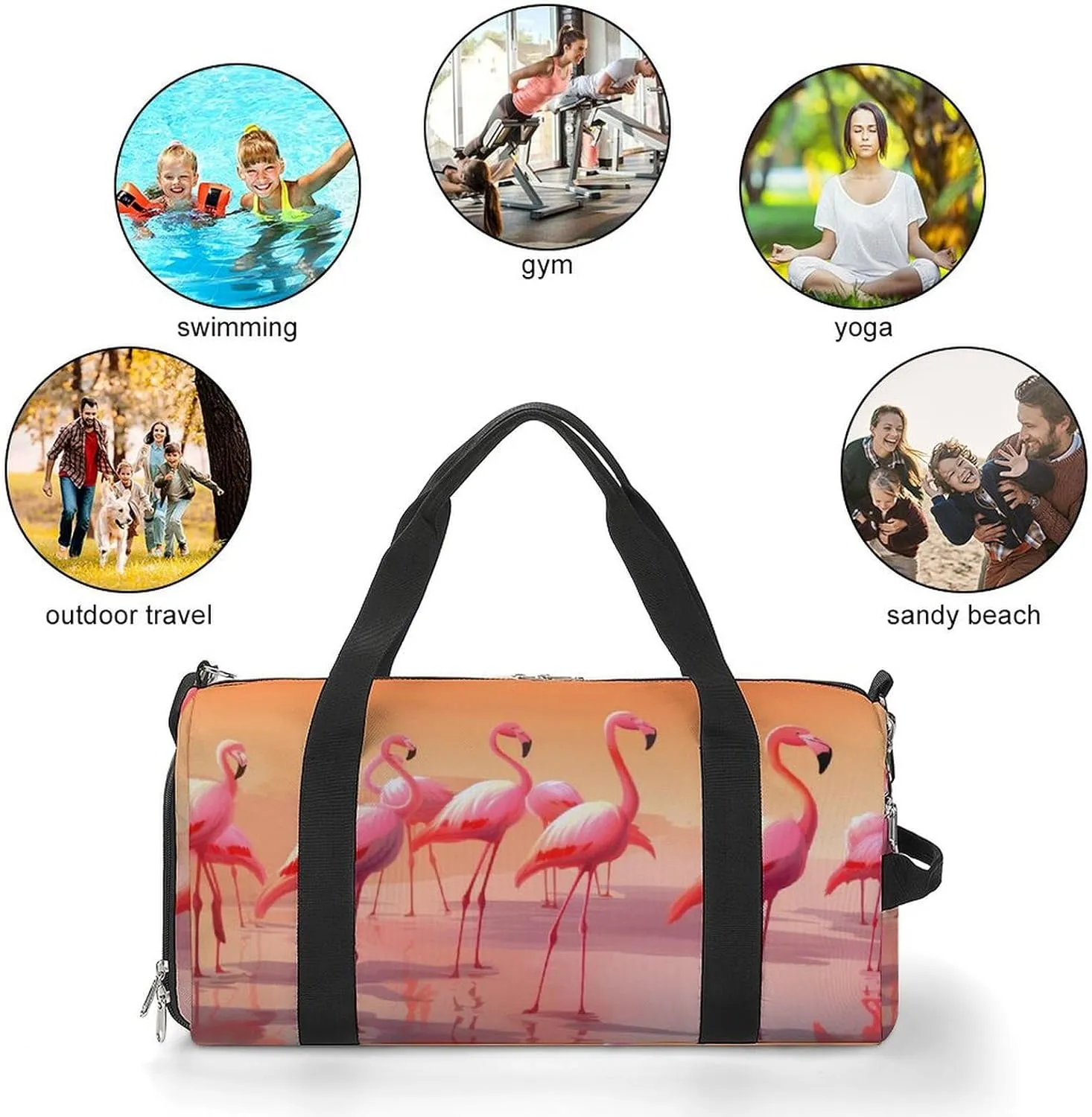 Gym Bags for Men Women A Flock of Flamingos Duffle Bag Travel Overnight Bag with Shoe Compartment Tote Bags