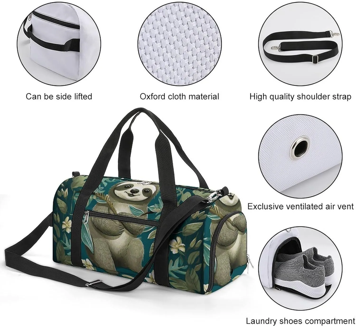 Gym Bags for Men Women Adorable Sloth Duffle Bag Travel Overnight Bag with Shoe Compartment Tote Bags
