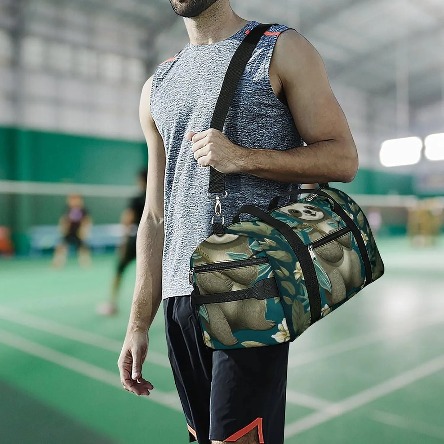 Gym Bags for Men Women Adorable Sloth Duffle Bag Travel Overnight Bag with Shoe Compartment Tote Bags