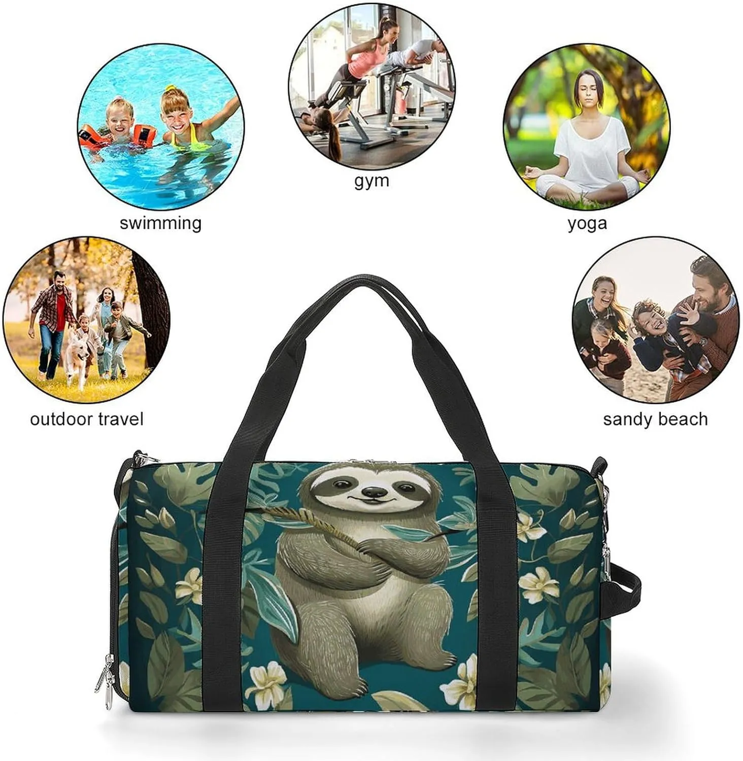 Gym Bags for Men Women Adorable Sloth Duffle Bag Travel Overnight Bag with Shoe Compartment Tote Bags