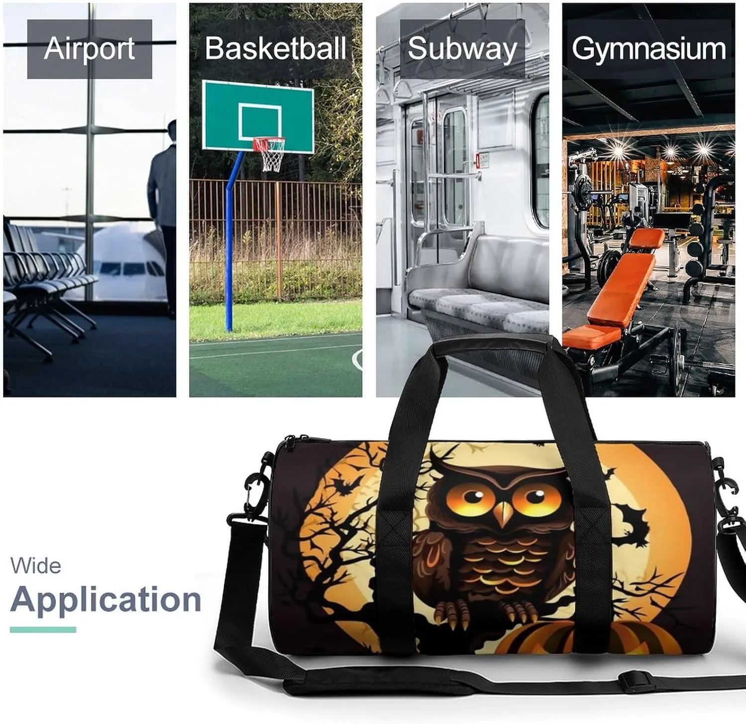 Gym Bags for Men Women Black Tree Owl Pumpkin Head Duffle Bag Travel Overnight Bag with Shoe Compartment Tote Bags
