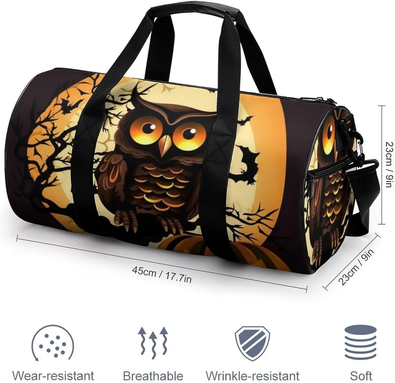 Gym Bags for Men Women Black Tree Owl Pumpkin Head Duffle Bag Travel Overnight Bag with Shoe Compartment Tote Bags