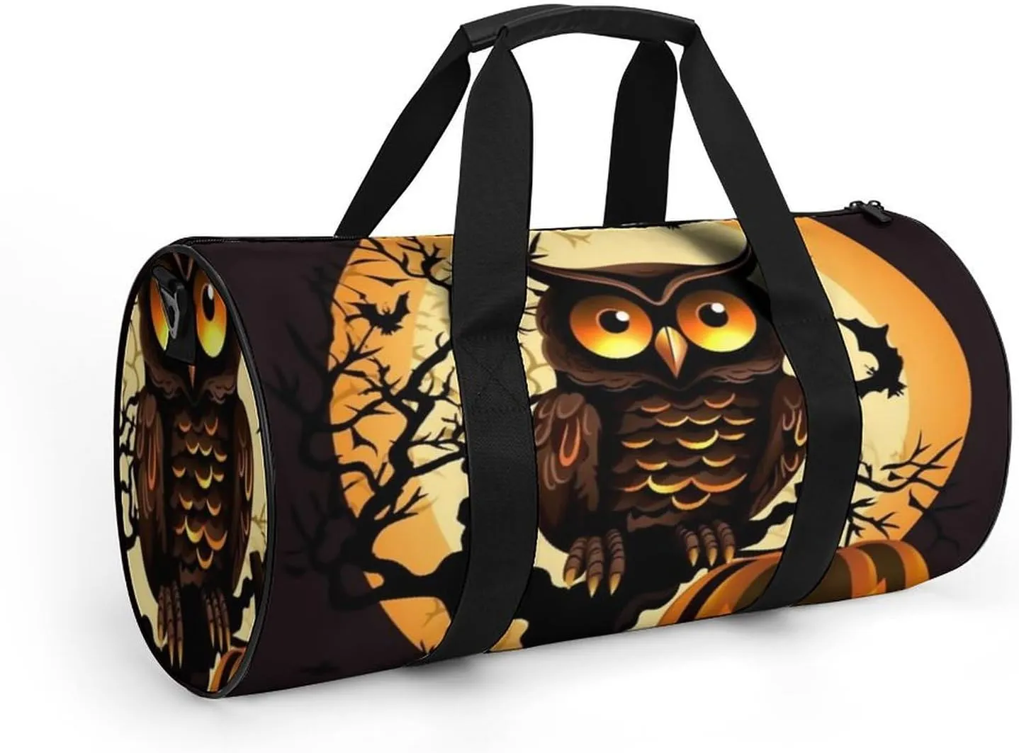 Gym Bags for Men Women Black Tree Owl Pumpkin Head Duffle Bag Travel Overnight Bag with Shoe Compartment Tote Bags