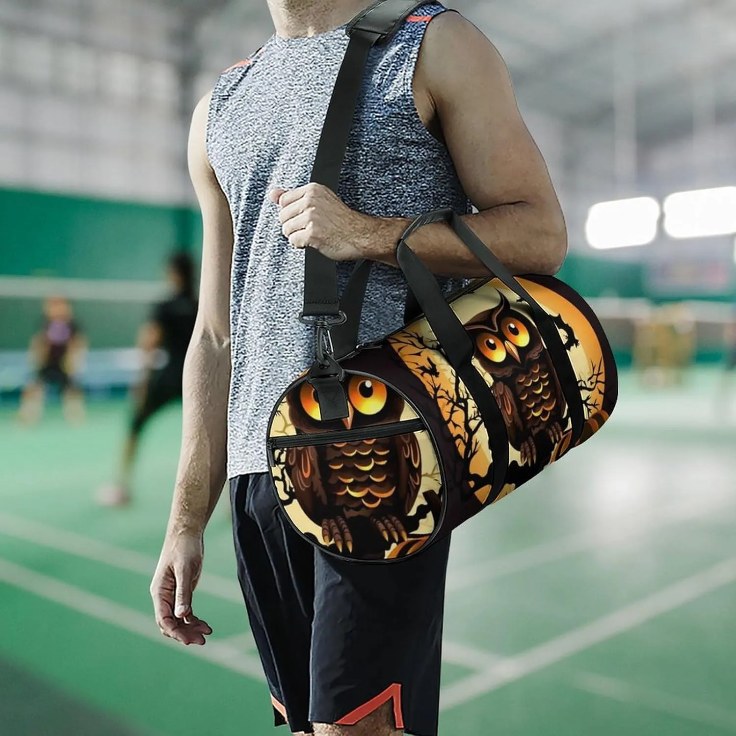 Gym Bags for Men Women Black Tree Owl Pumpkin Head Duffle Bag Travel Overnight Bag with Shoe Compartment Tote Bags