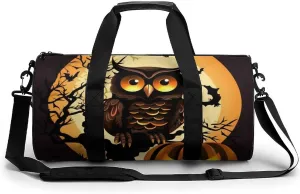 Gym Bags for Men Women Black Tree Owl Pumpkin Head Duffle Bag Travel Overnight Bag with Shoe Compartment Tote Bags