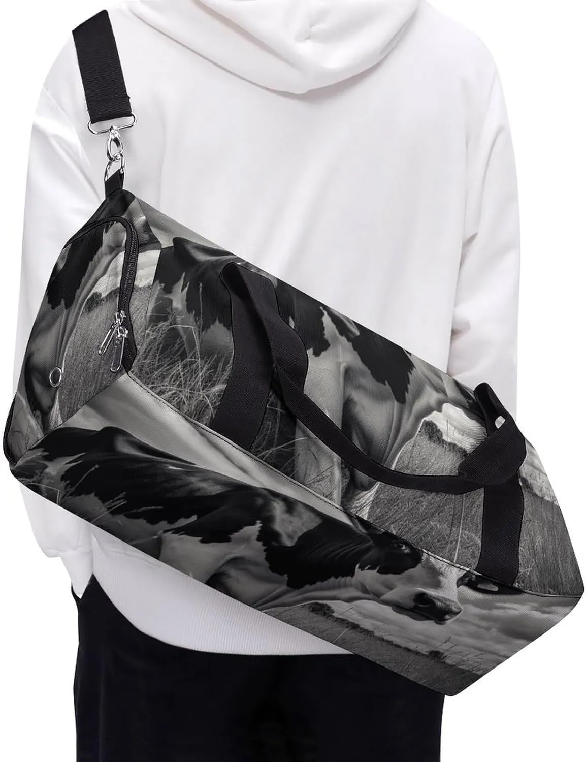 Gym Bags for Men Women Cow on Grass Duffle Bag Travel Overnight Bag with Shoe Compartment Tote Bags
