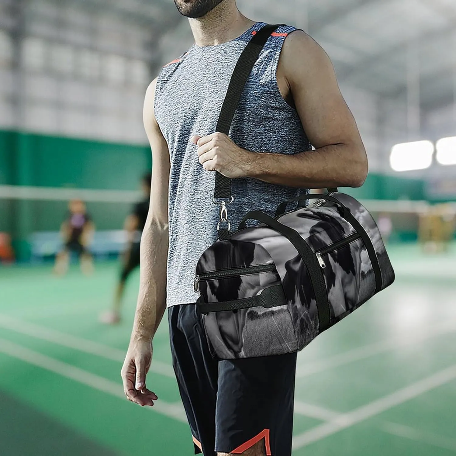 Gym Bags for Men Women Cow on Grass Duffle Bag Travel Overnight Bag with Shoe Compartment Tote Bags