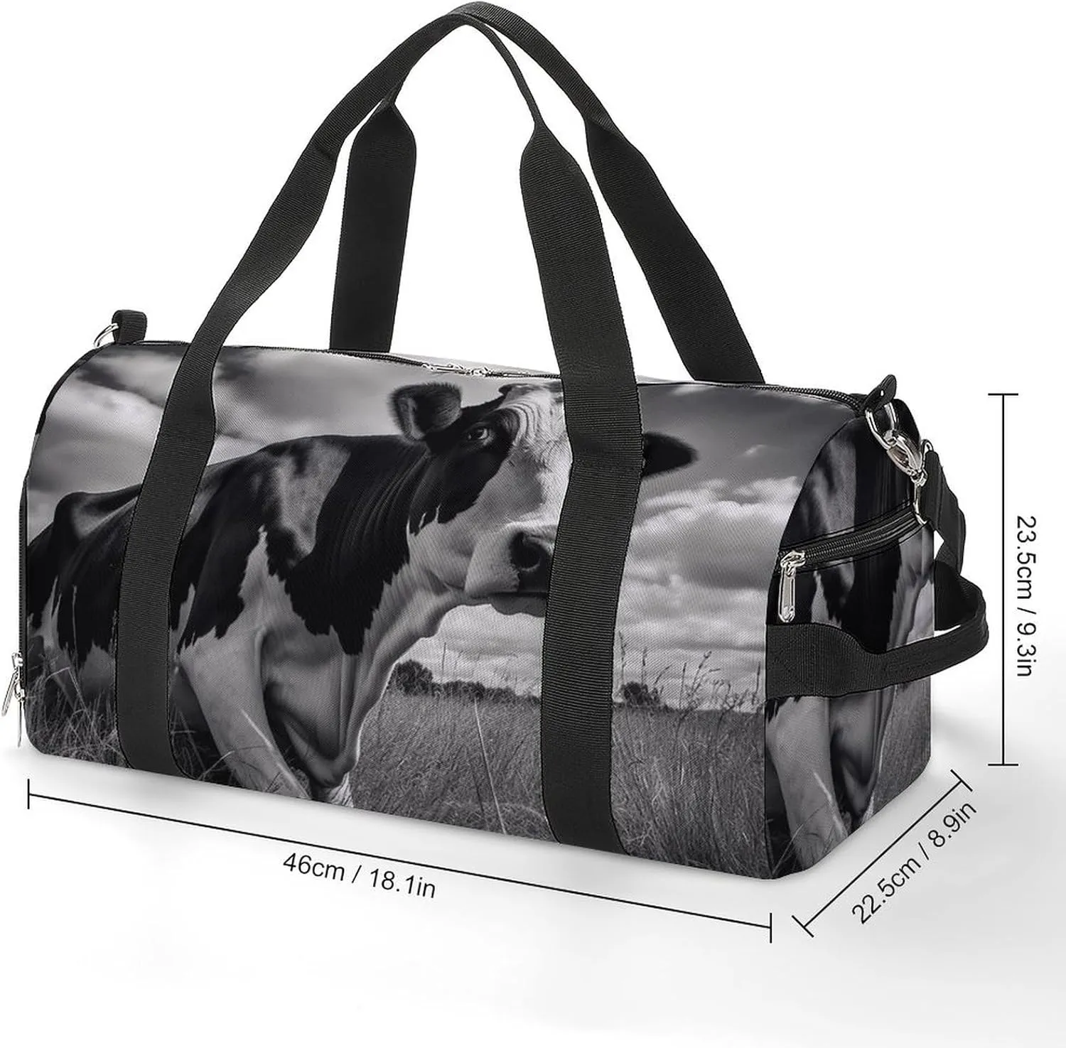 Gym Bags for Men Women Cow on Grass Duffle Bag Travel Overnight Bag with Shoe Compartment Tote Bags