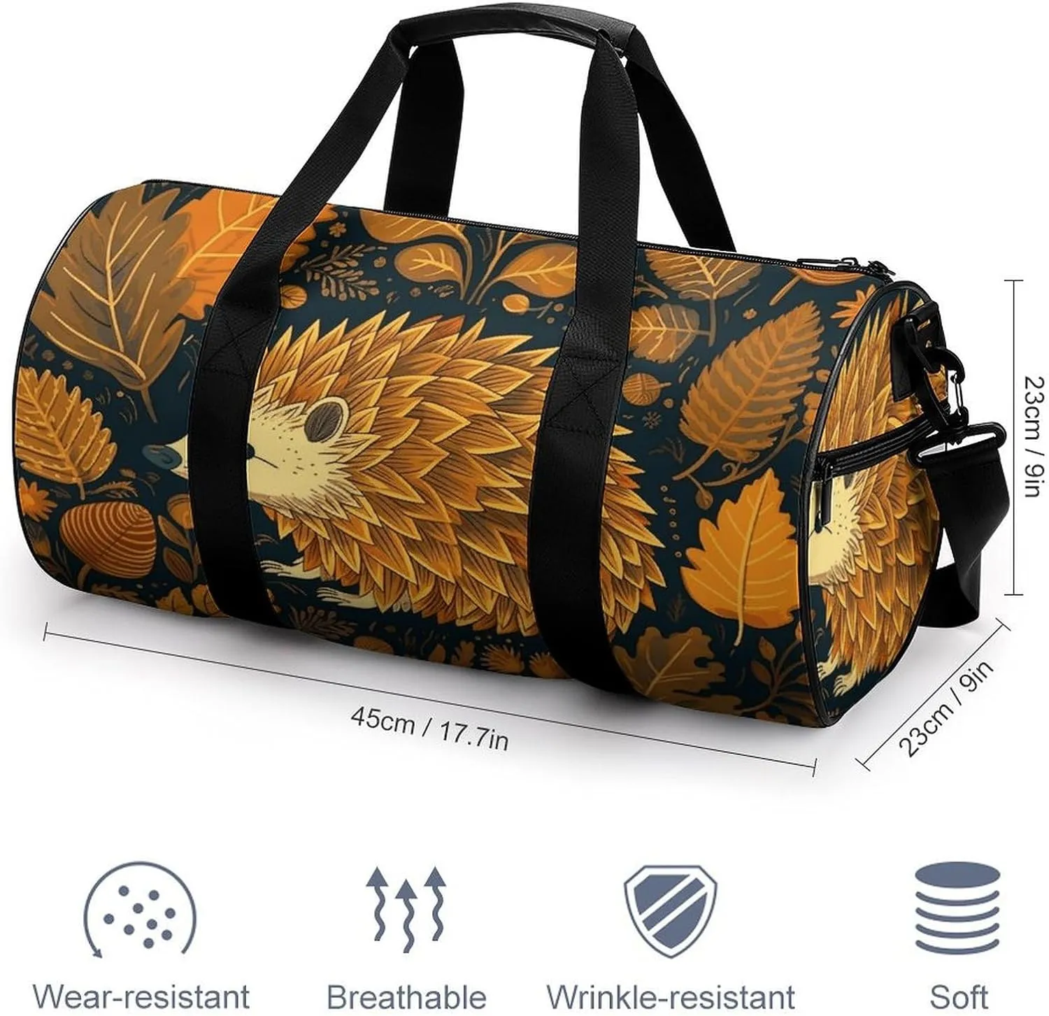 Gym Bags for Men Women Cute Hedgehog Duffle Bag Travel Overnight Bag with Shoe Compartment Tote Bags