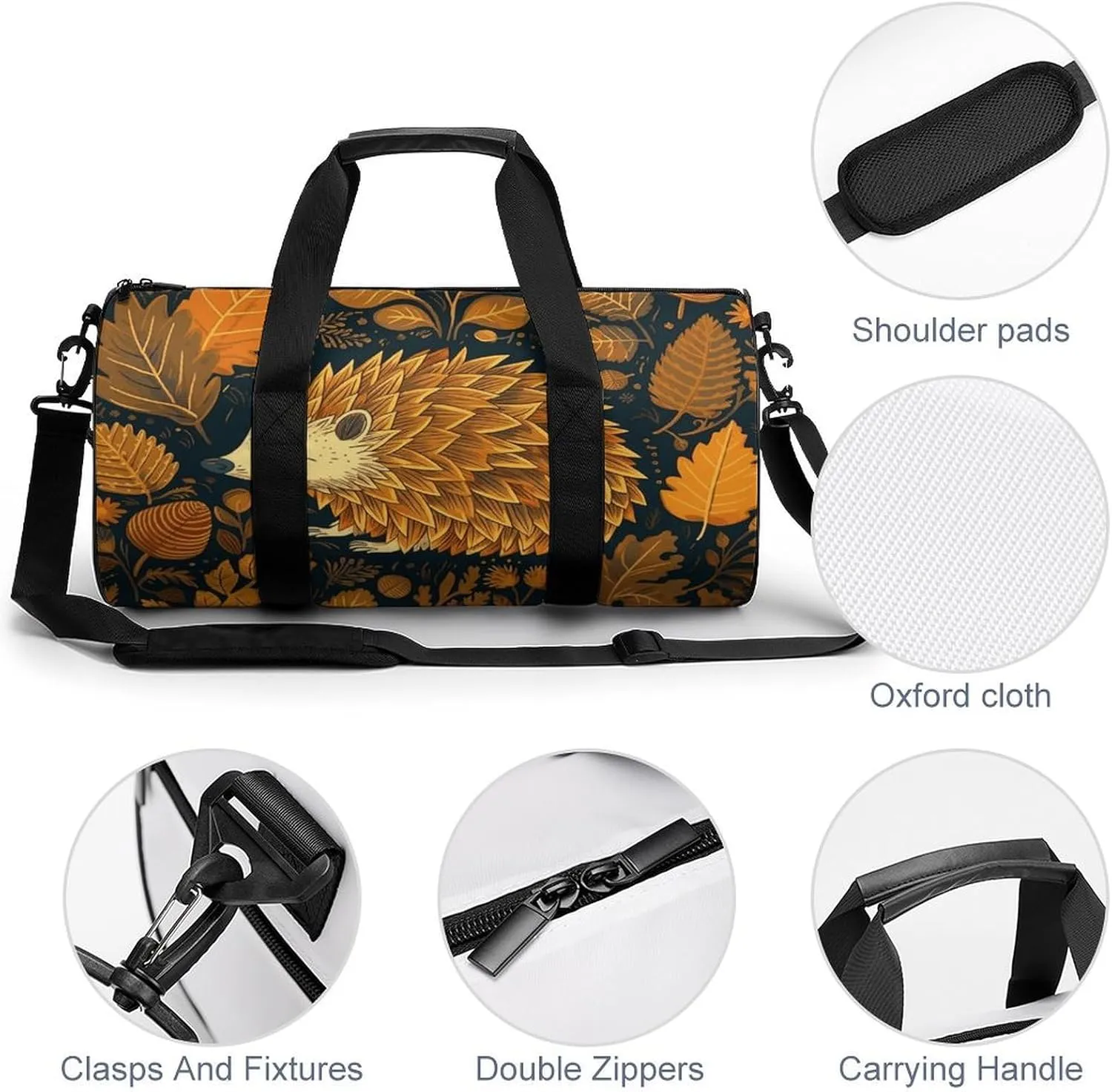 Gym Bags for Men Women Cute Hedgehog Duffle Bag Travel Overnight Bag with Shoe Compartment Tote Bags