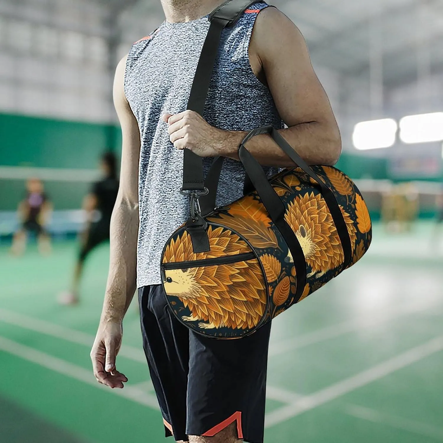 Gym Bags for Men Women Cute Hedgehog Duffle Bag Travel Overnight Bag with Shoe Compartment Tote Bags