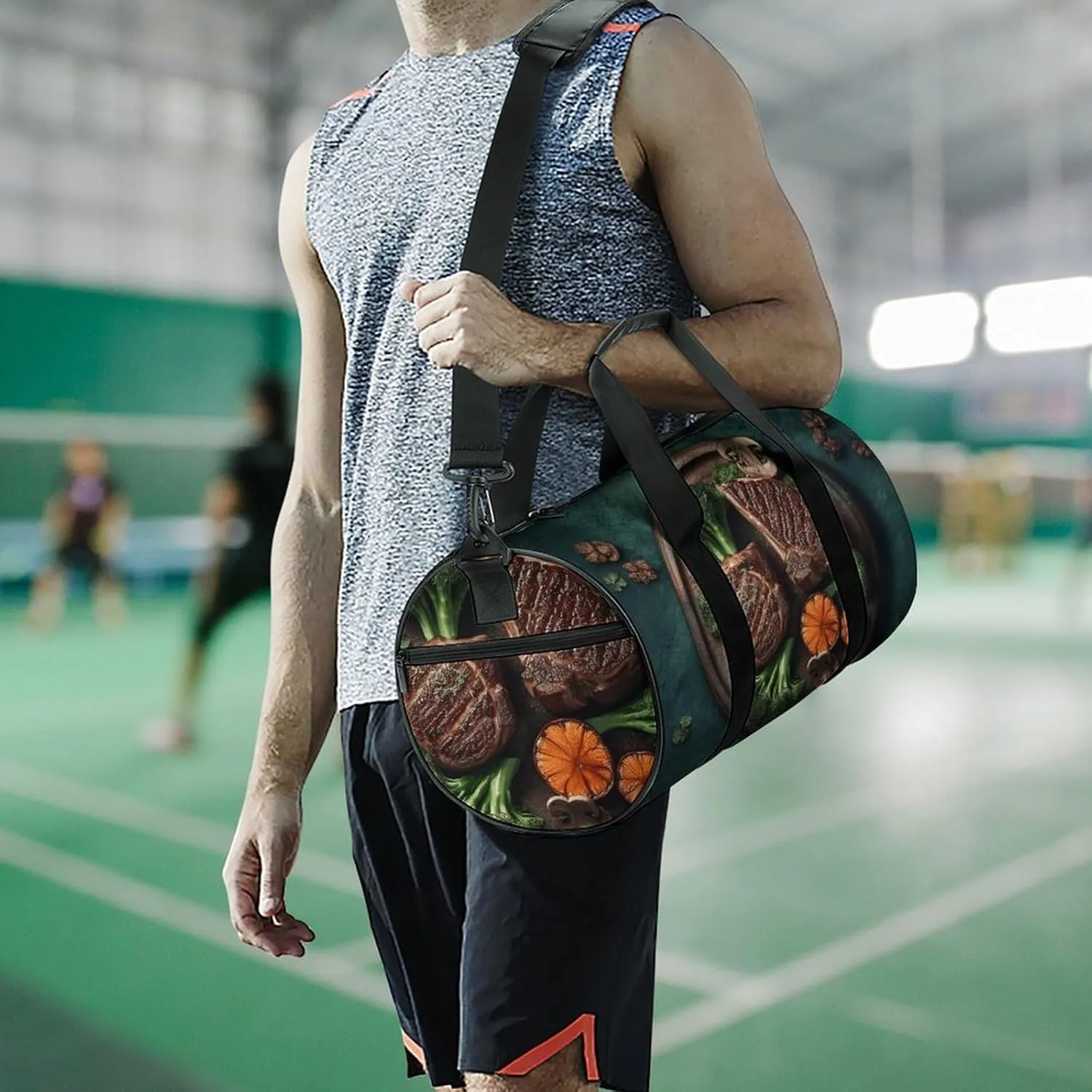 Gym Bags for Men Women Delicious Grilled Meat Duffle Bag Travel Overnight Bag with Shoe Compartment Tote Bags