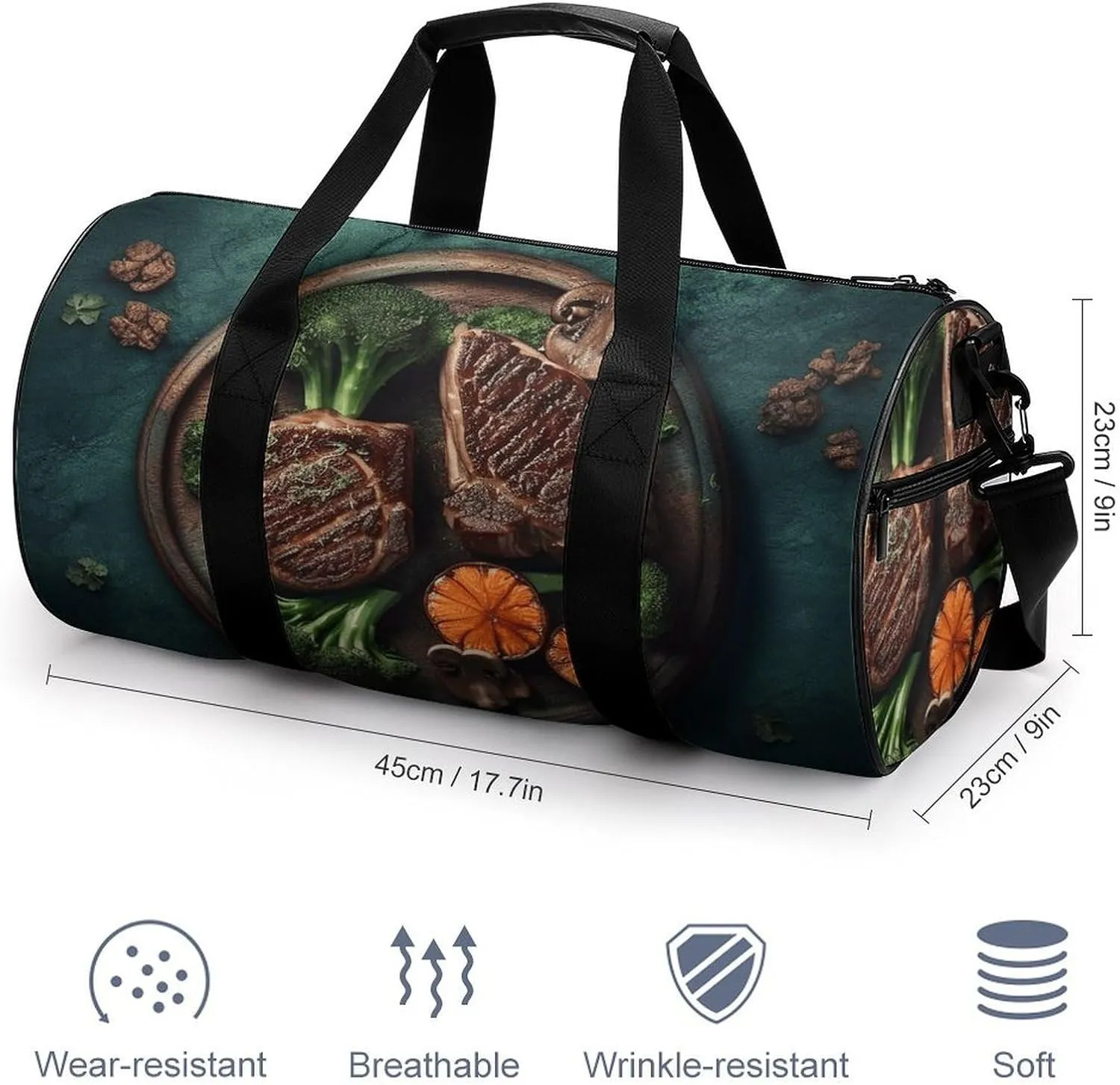 Gym Bags for Men Women Delicious Grilled Meat Duffle Bag Travel Overnight Bag with Shoe Compartment Tote Bags