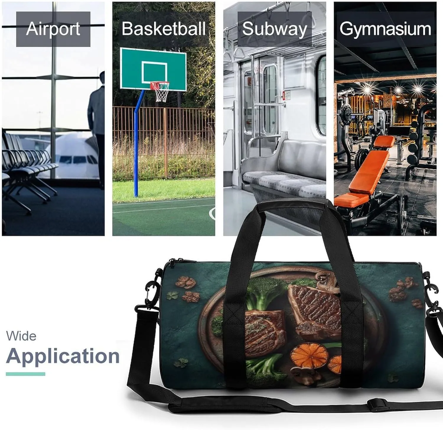 Gym Bags for Men Women Delicious Grilled Meat Duffle Bag Travel Overnight Bag with Shoe Compartment Tote Bags