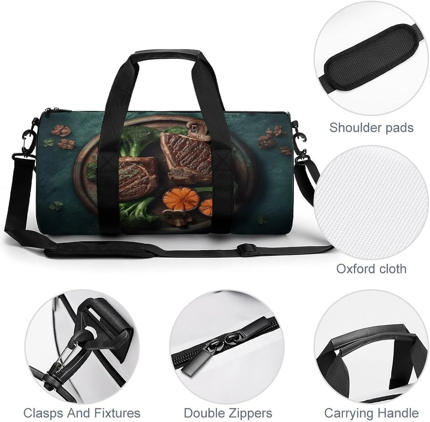 Gym Bags for Men Women Delicious Grilled Meat Duffle Bag Travel Overnight Bag with Shoe Compartment Tote Bags