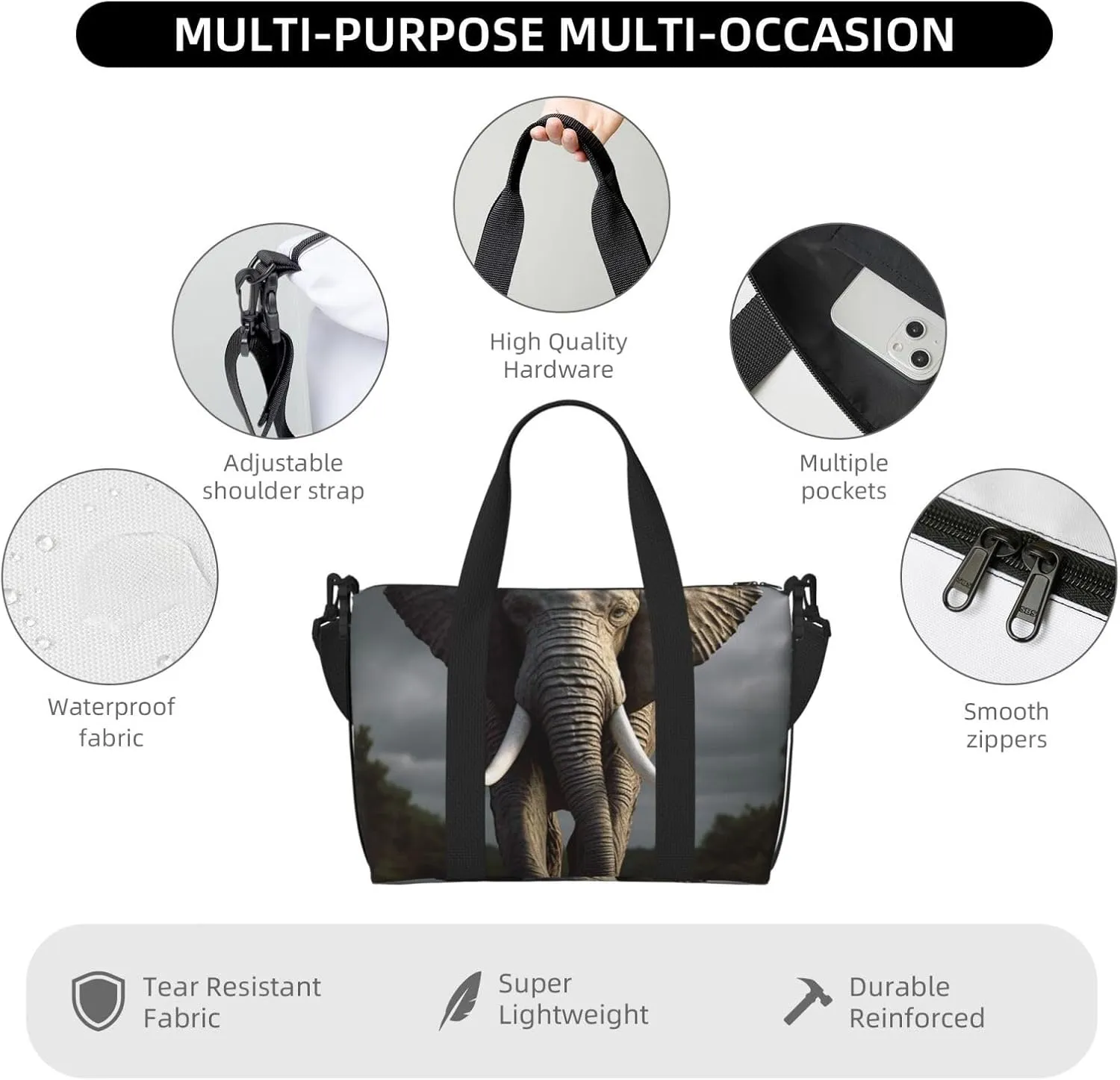Gym Bags Small 3D Elephant Duffel Bag Overnight Bag with Shoe Compartment Carryon Bag for Men Women