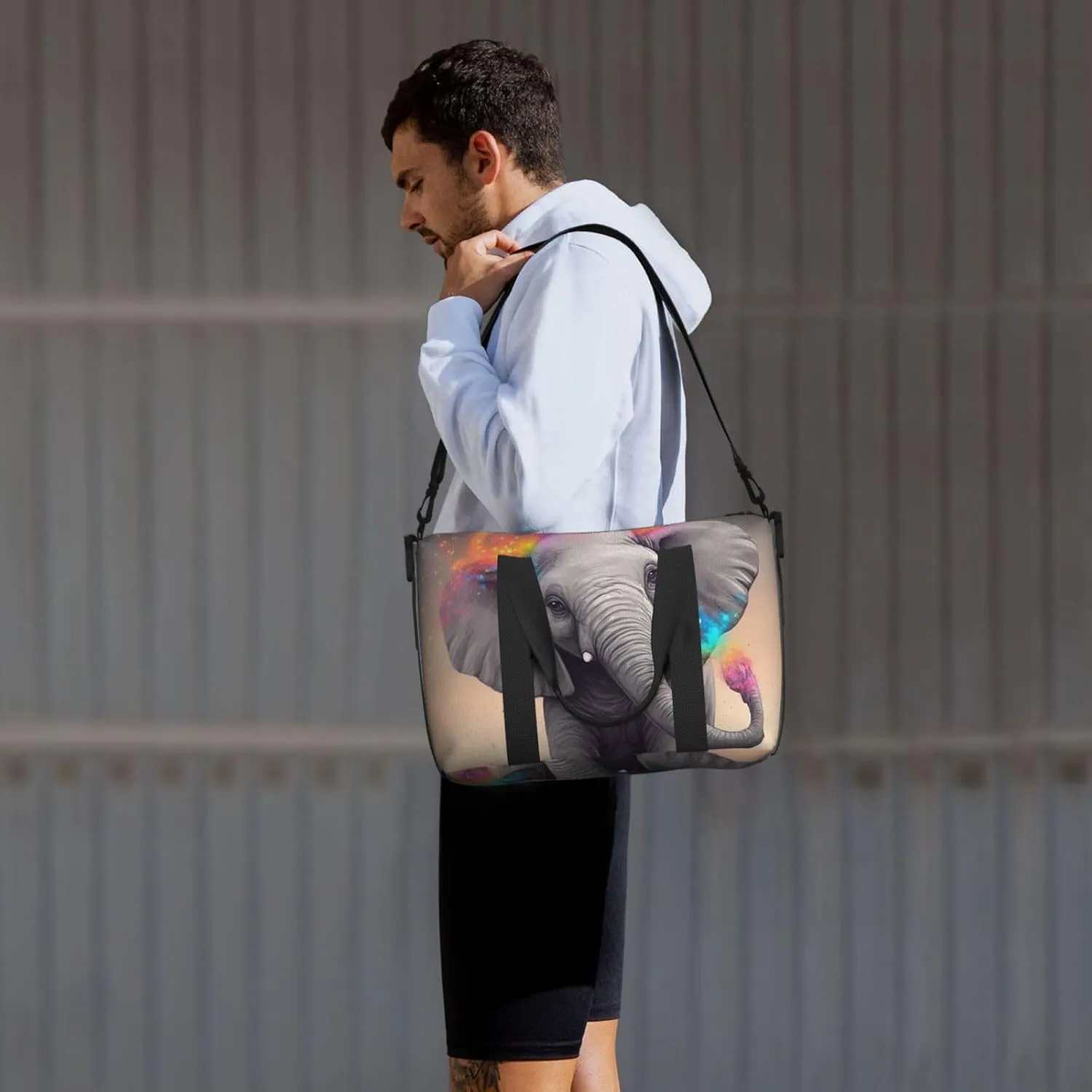 Gym Bags Small Animal Cartoon Elephant Duffel Bag Overnight Bag with Shoe Compartment Carryon Bag for Men Women