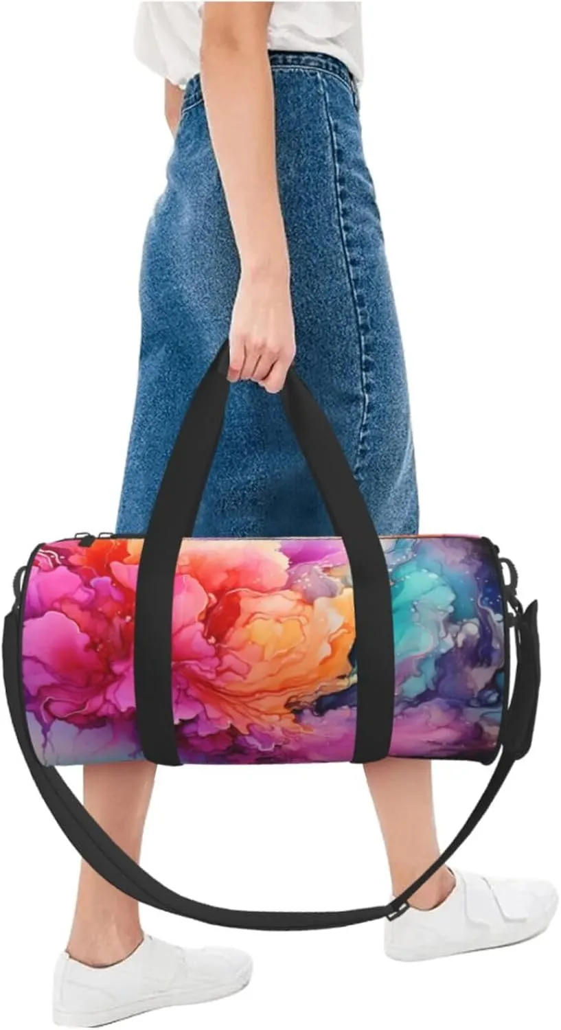 Gym Bags Small Colorful Watercolor Painting Duffel Bag Overnight Bag with Shoe Compartment Carryon Bag for Men Women