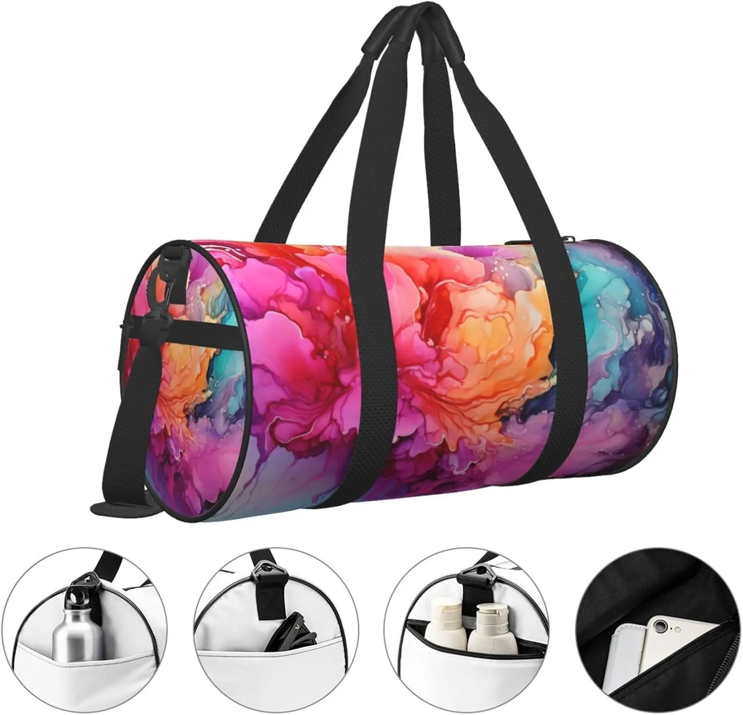 Gym Bags Small Colorful Watercolor Painting Duffel Bag Overnight Bag with Shoe Compartment Carryon Bag for Men Women