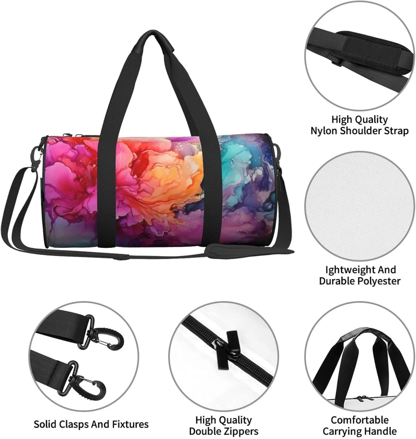 Gym Bags Small Colorful Watercolor Painting Duffel Bag Overnight Bag with Shoe Compartment Carryon Bag for Men Women