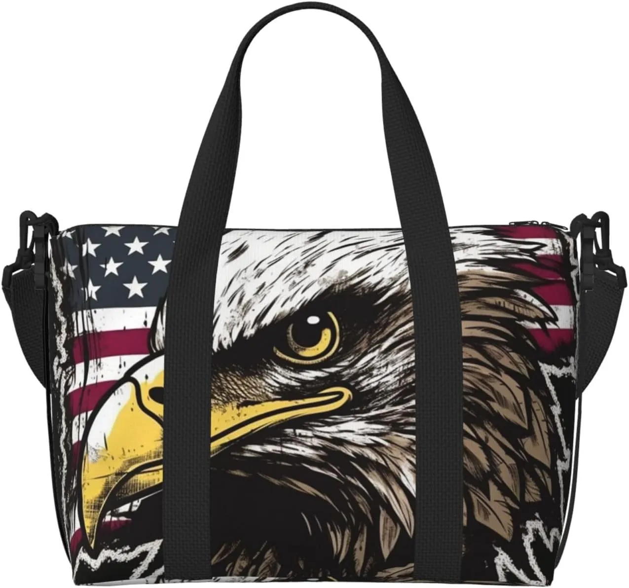 Gym Bags Small Cool American Flag Eagle Duffel Bag Overnight Bag with Shoe Compartment Carryon Bag for Men Women