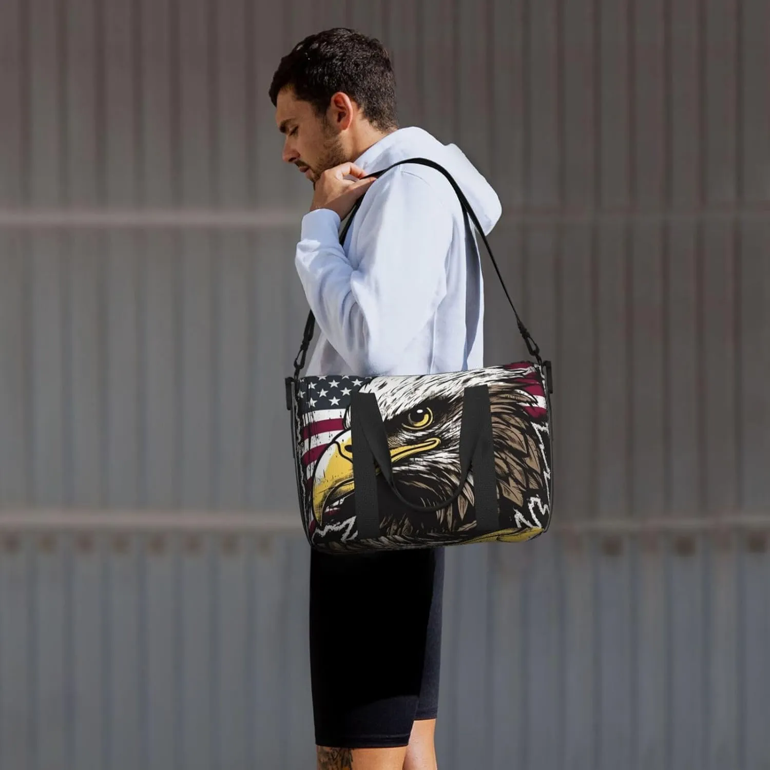 Gym Bags Small Cool American Flag Eagle Duffel Bag Overnight Bag with Shoe Compartment Carryon Bag for Men Women