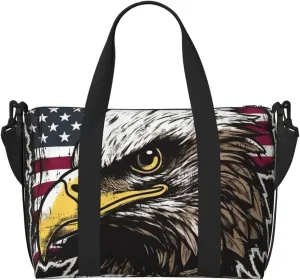Gym Bags Small Cool American Flag Eagle Duffel Bag Overnight Bag with Shoe Compartment Carryon Bag for Men Women