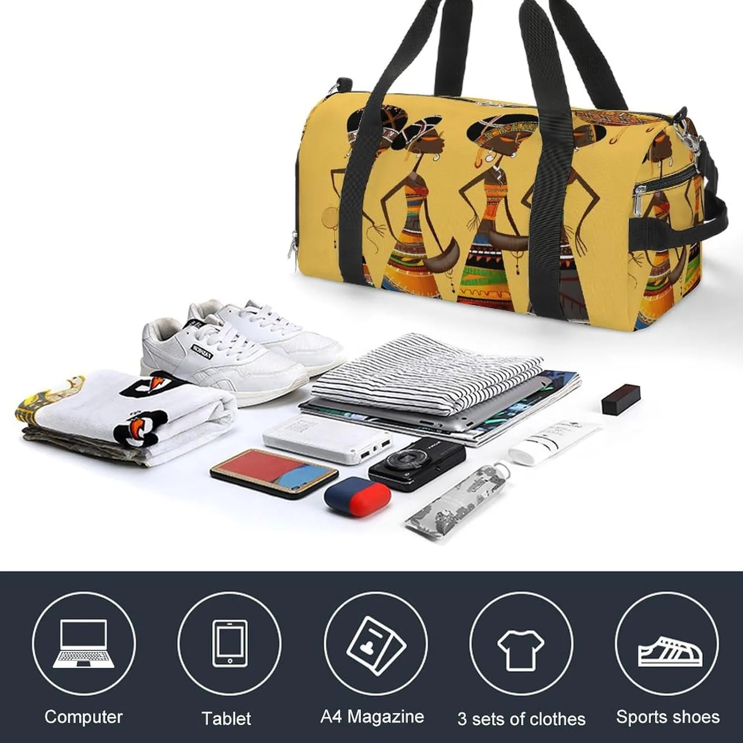 Gym Bags Small Creative African Culture Duffel Bag Overnight Bag with Shoe Compartment Carryon Bag for Men Women