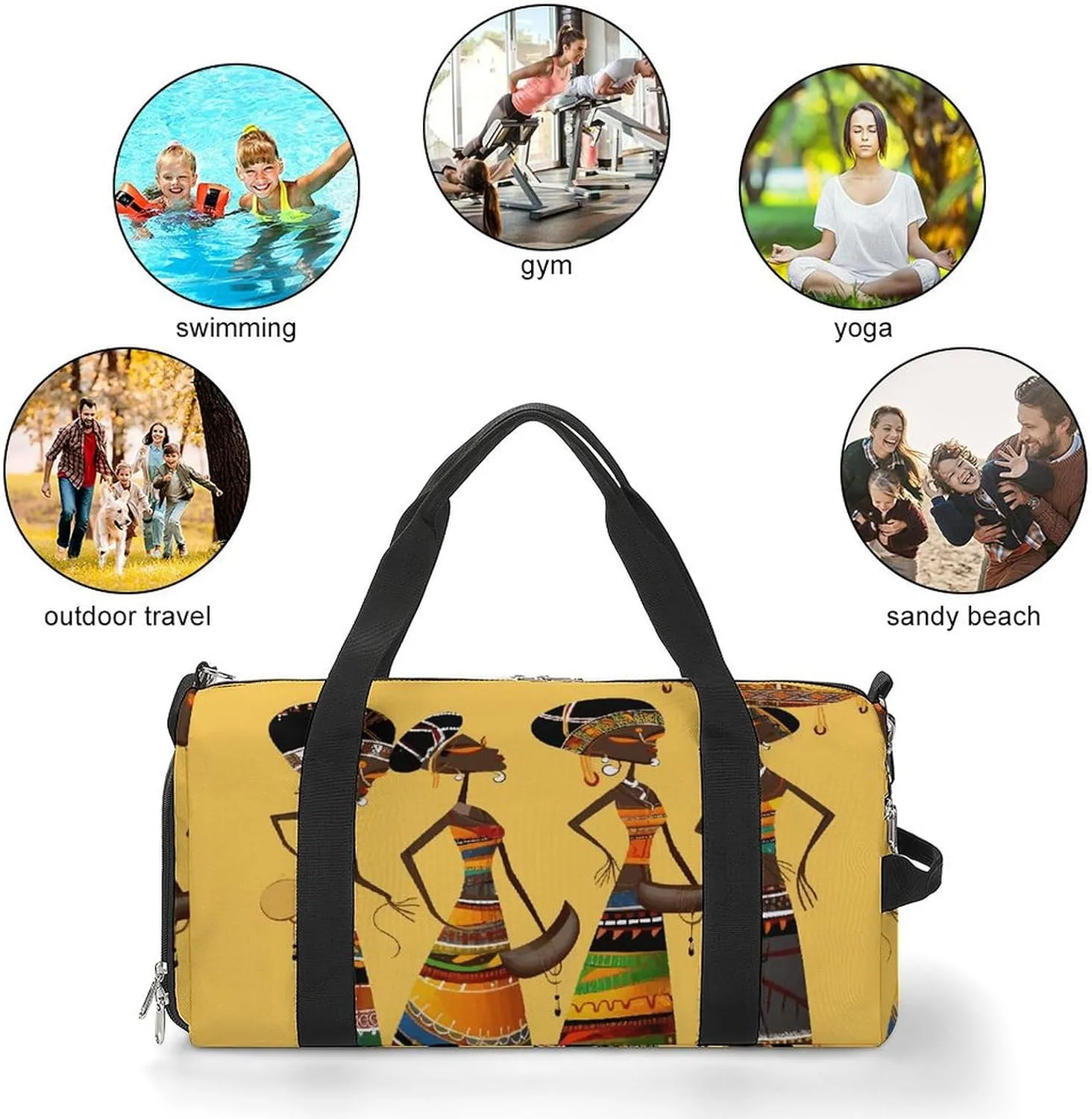 Gym Bags Small Creative African Culture Duffel Bag Overnight Bag with Shoe Compartment Carryon Bag for Men Women