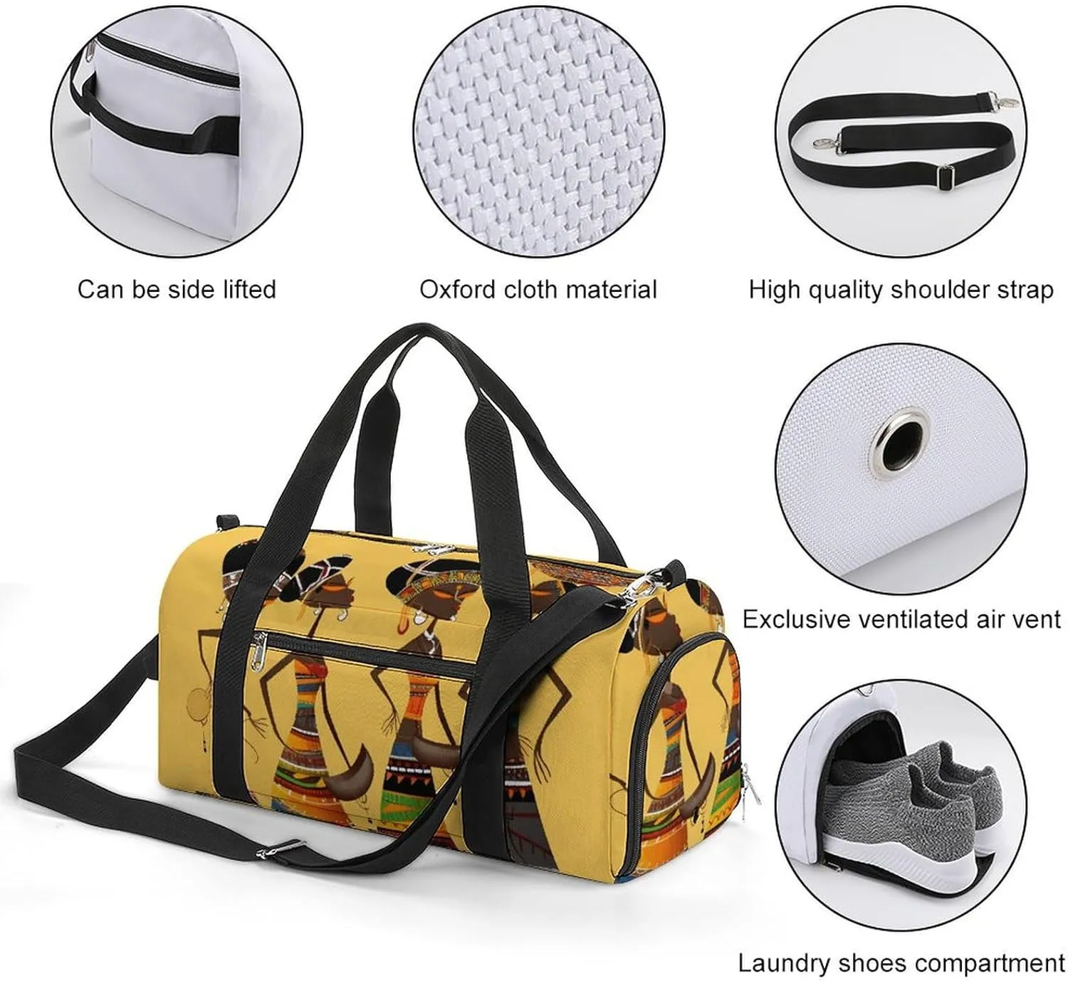 Gym Bags Small Creative African Culture Duffel Bag Overnight Bag with Shoe Compartment Carryon Bag for Men Women