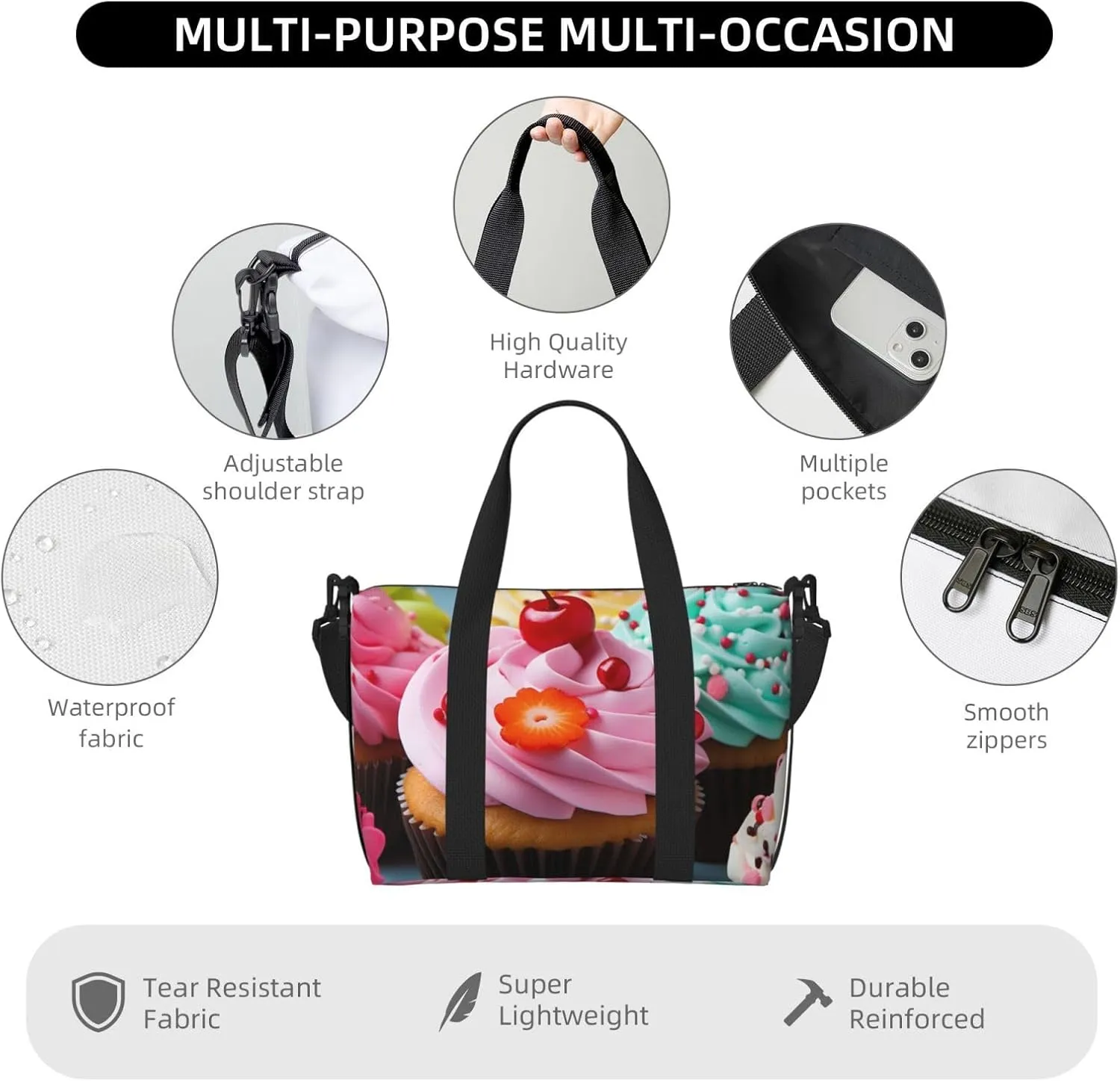 Gym Bags Small Cupcake Duffel Bag Overnight Bag with Shoe Compartment Carryon Bag for Men Women