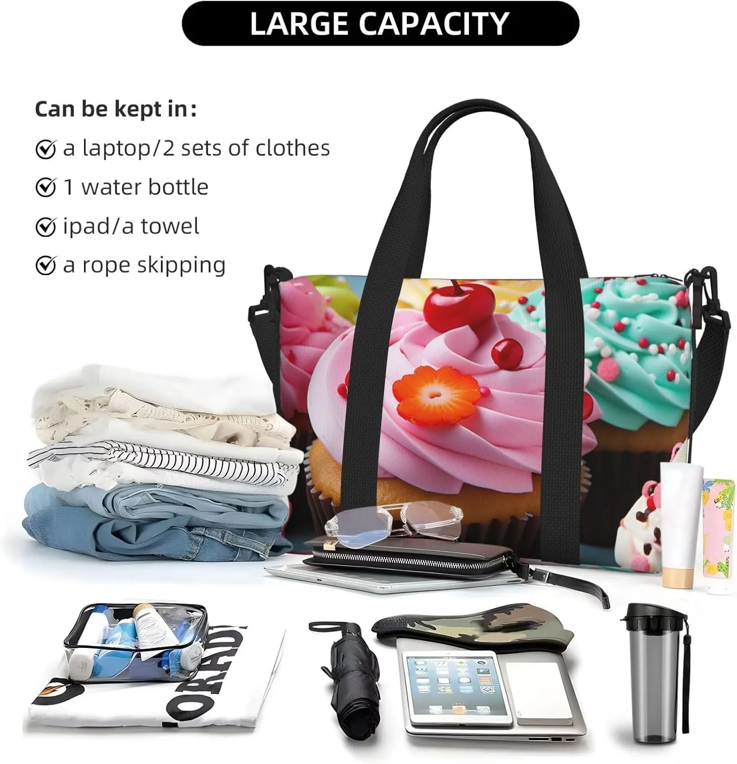 Gym Bags Small Cupcake Duffel Bag Overnight Bag with Shoe Compartment Carryon Bag for Men Women
