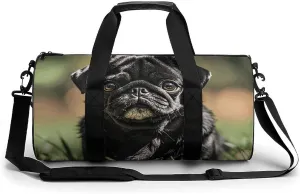 Gym Bags Small Cute Black Pug Dog Duffel Bag Overnight Bag with Shoe Compartment Carryon Bag for Men Women