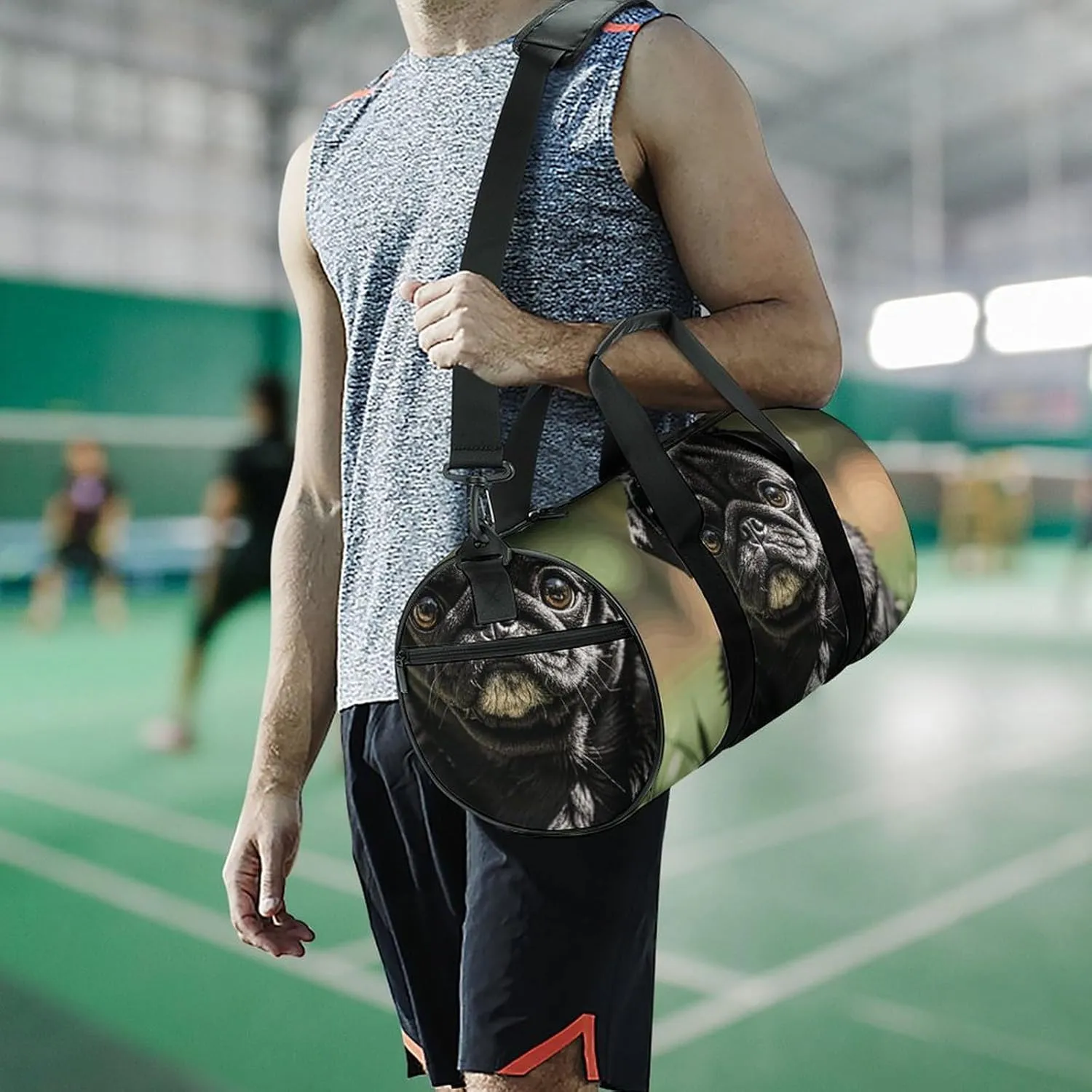Gym Bags Small Cute Black Pug Dog Duffel Bag Overnight Bag with Shoe Compartment Carryon Bag for Men Women
