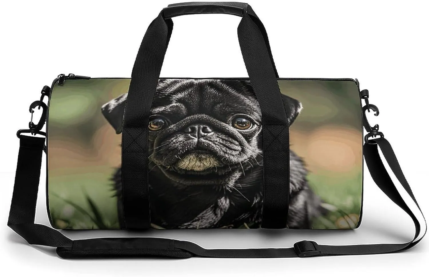 Gym Bags Small Cute Black Pug Dog Duffel Bag Overnight Bag with Shoe Compartment Carryon Bag for Men Women