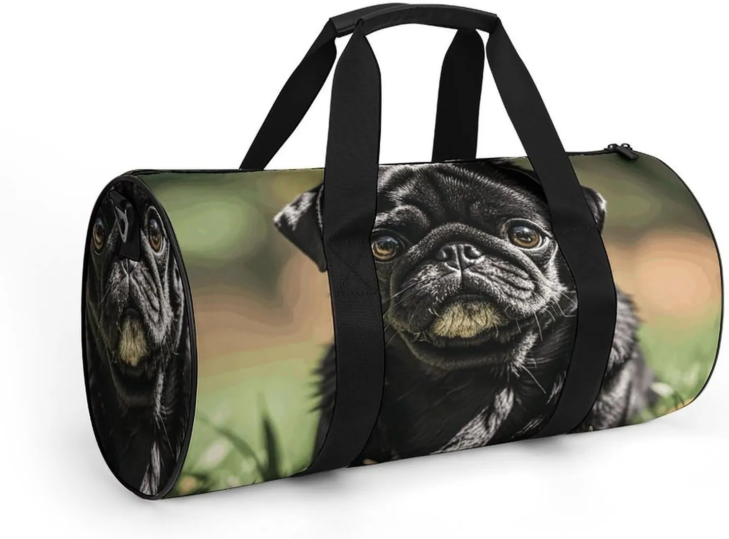 Gym Bags Small Cute Black Pug Dog Duffel Bag Overnight Bag with Shoe Compartment Carryon Bag for Men Women