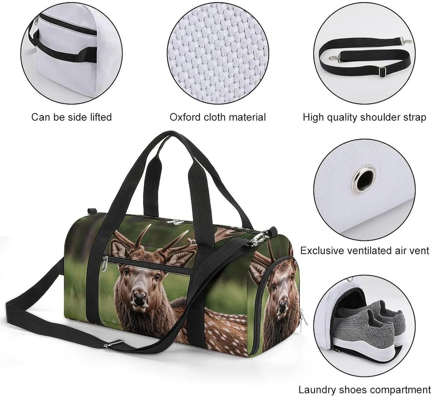 Gym Bags Small Deer Bear Moose Duffel Bag Overnight Bag with Shoe Compartment Carryon Bag for Men Women