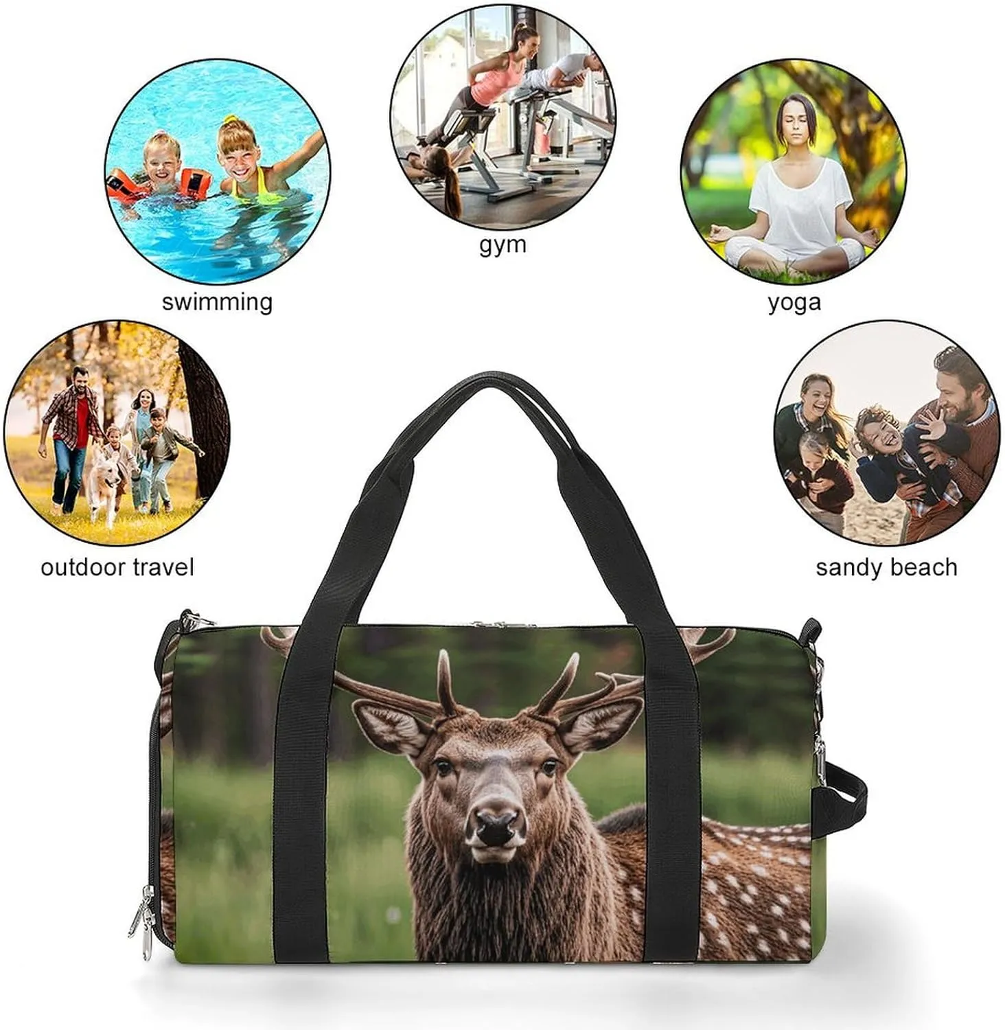 Gym Bags Small Deer Bear Moose Duffel Bag Overnight Bag with Shoe Compartment Carryon Bag for Men Women