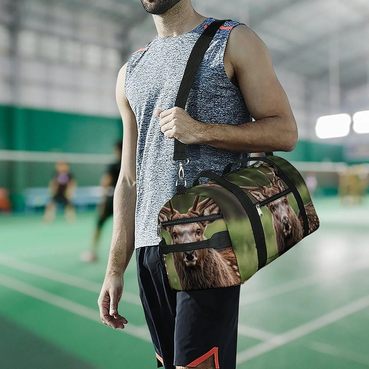 Gym Bags Small Deer Bear Moose Duffel Bag Overnight Bag with Shoe Compartment Carryon Bag for Men Women